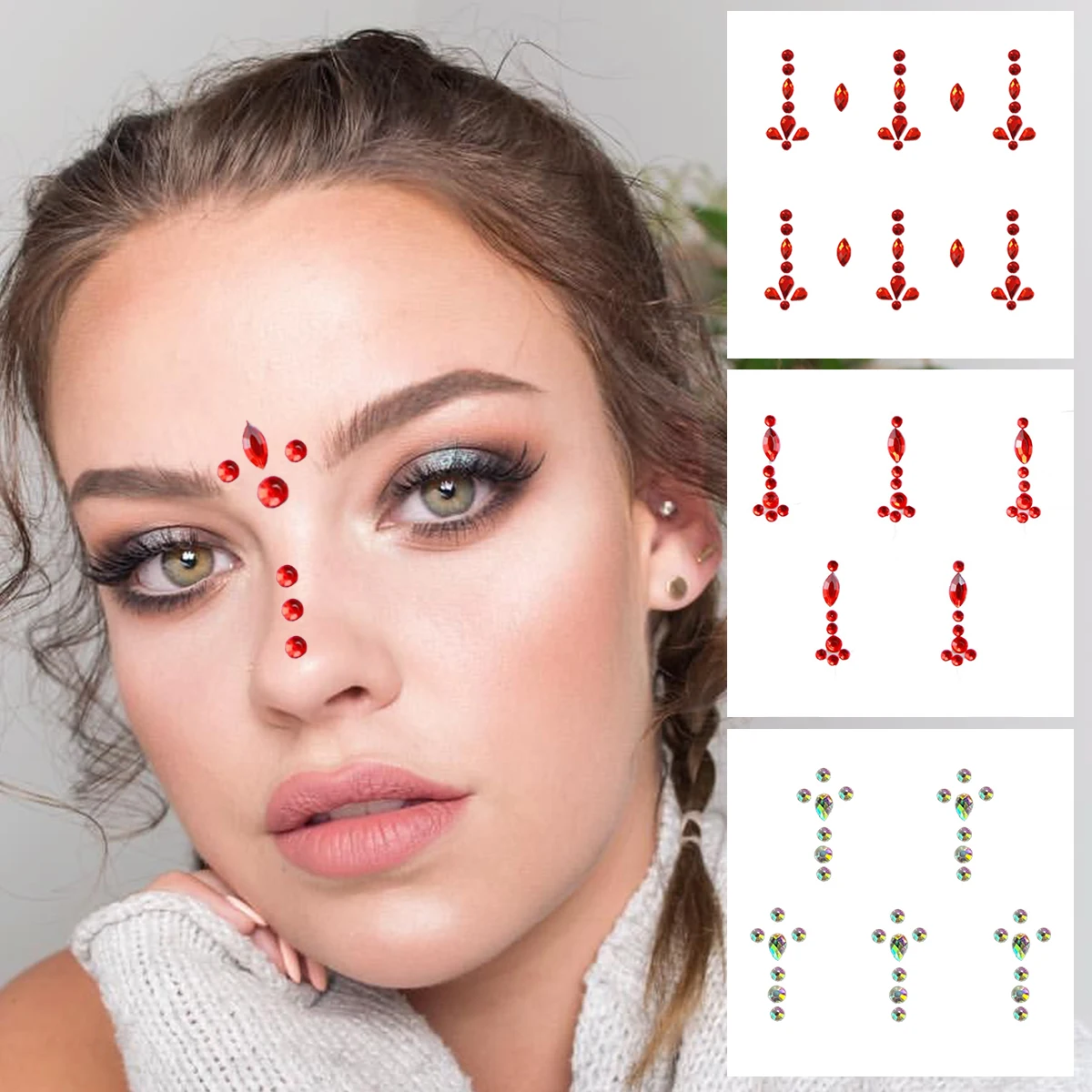 

Face Jewels Temporary Tattoos Eyes Eyeliner Diamonds Gems Makeup Sticker Sparkle Bindi Dots Rhinestones Jewelry Party Decoration