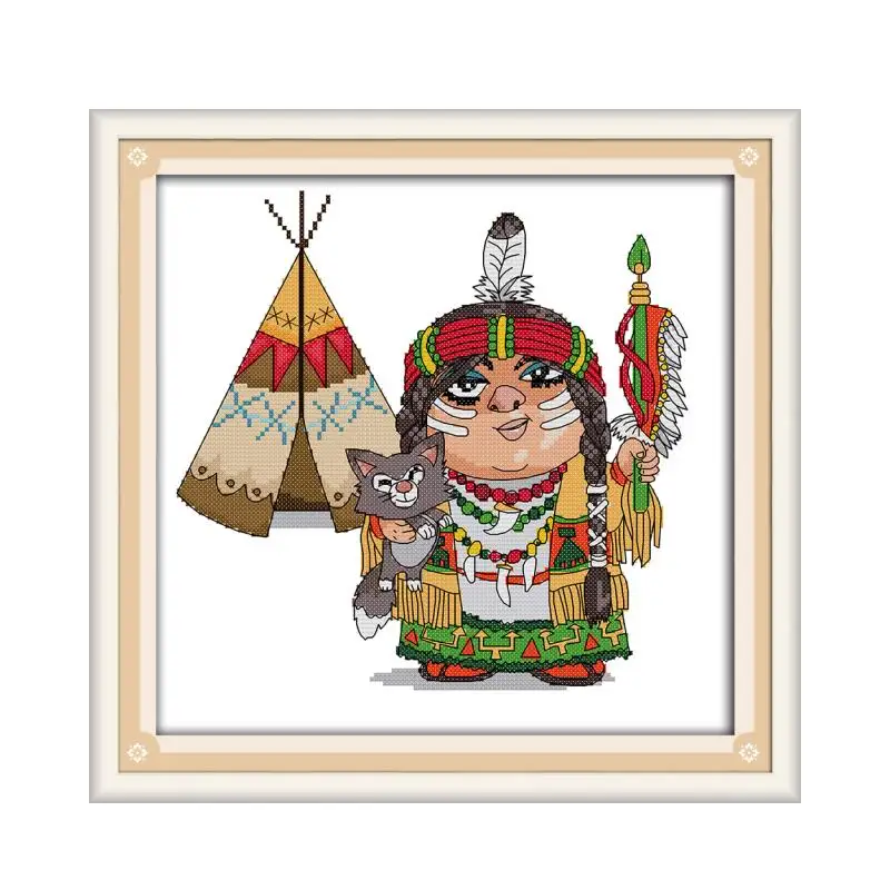 

Indian Counted Cross Stitch cartoon people 11CT Printed DMC colour 11ct 14ct 18ct Set DIY Cotton Kit Embroidery Needlework