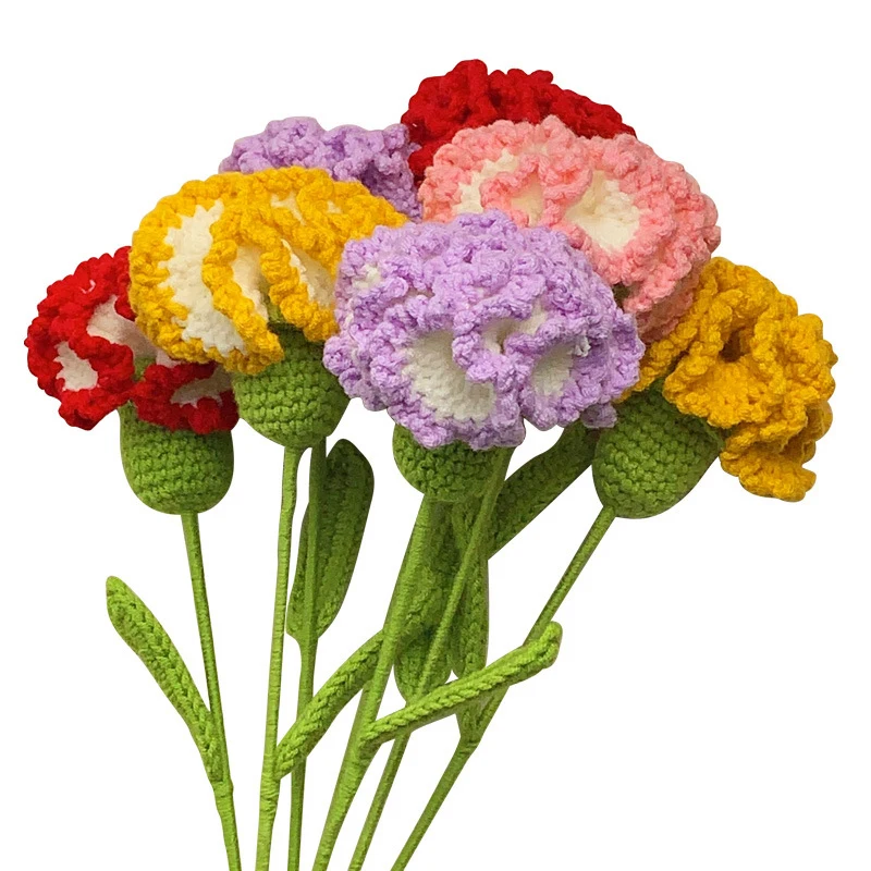 

1PC Hand Knitted Carnation Flower Bouquet Crochet Knitting Flowers Weeding Party Home Table Decoration Hand Woven Flowers Gifts