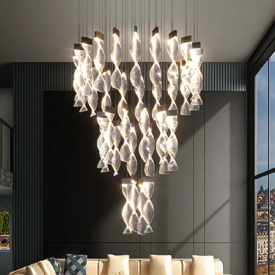 

Nordic Stairs Acrylic Led Dimmable Chandelier Modern Luxury Foyer Pendant Chandelier Lighting Indoor Led Lighting Pendant Light