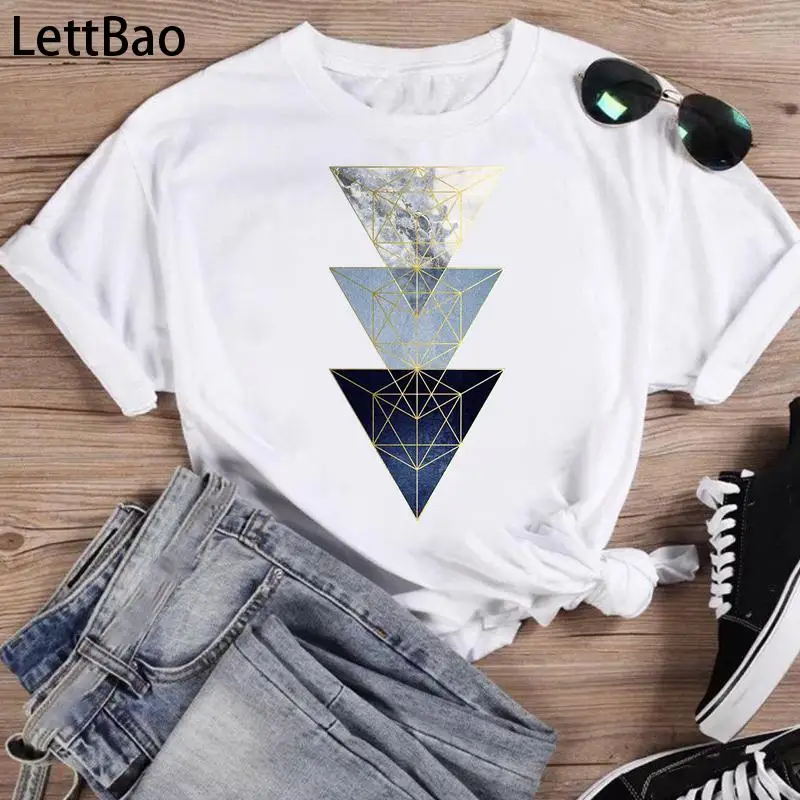 

Summer Women T-shirts Geometric Lovely Trend Fashion Cartoon Short Sleeve Summer O-neck T-shirts Female Streetwear Tops Tees