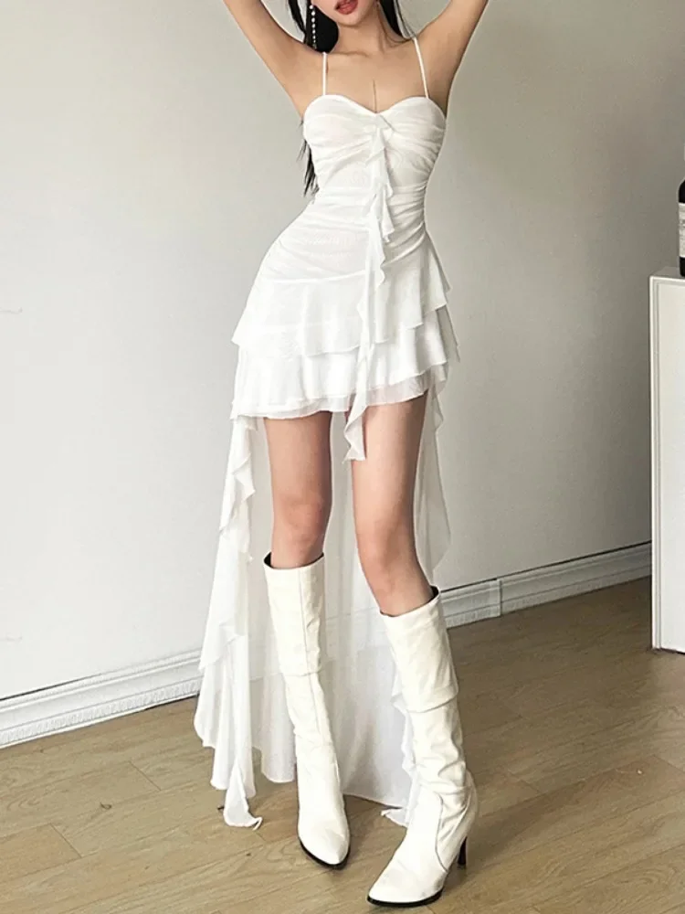 2024 Y2k Эстетическое нерегулярное платье с рюшами сексуальные плиссированные