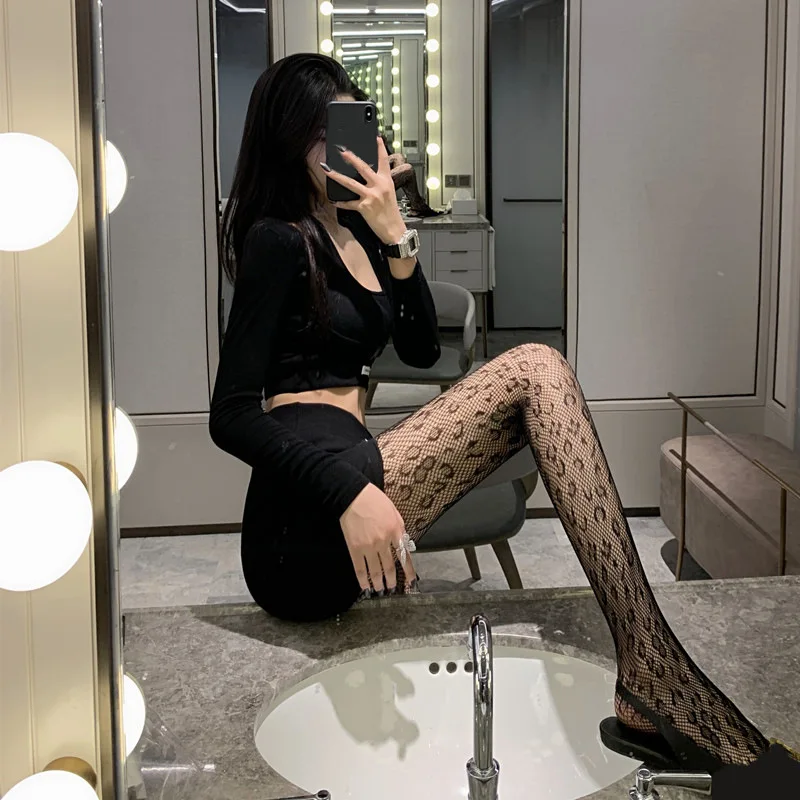 

New Leopard-print Sexy Silk Socks Black Lace Bare Legs Of Magic Net Socks Bottom Pantyhose Fashion Women's Tide