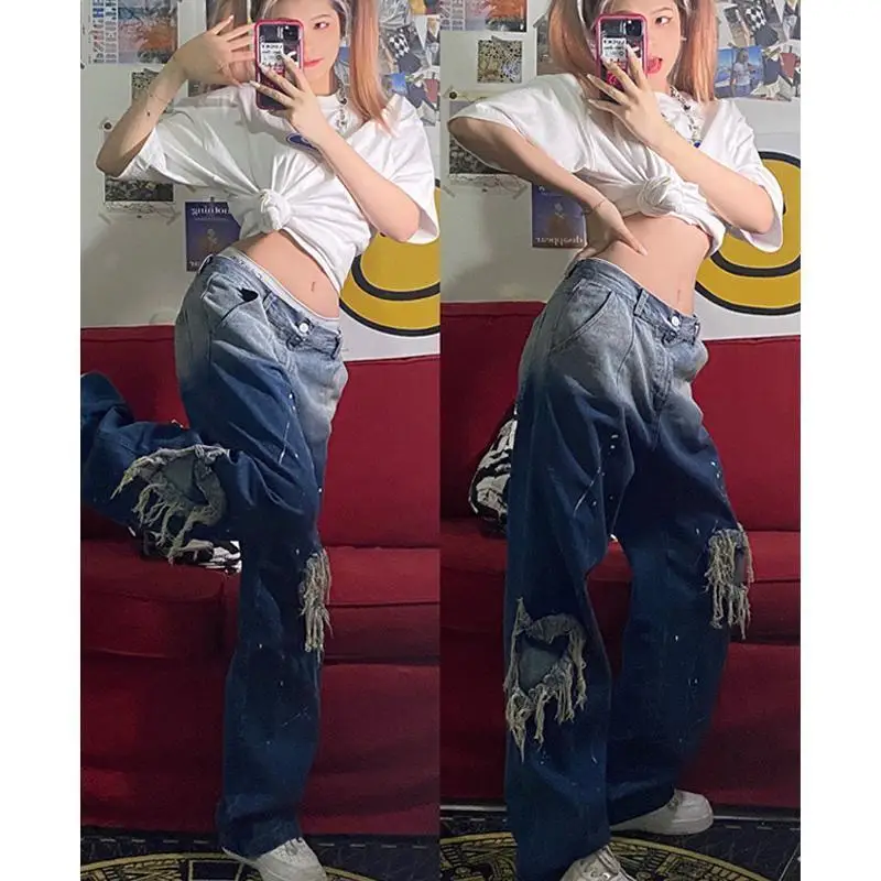 

Chunky Dunky Fashion Jeans Women's New Gradient Color Loose Wide Leg Pants Straight Pants Womens Jeans Cargo Pants Women