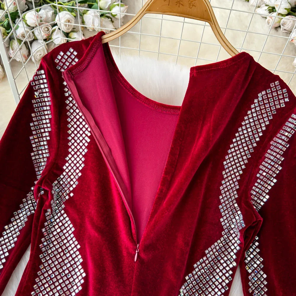 Женское винтажное платье-карандаш с длинными рукавами и круглым вырезом