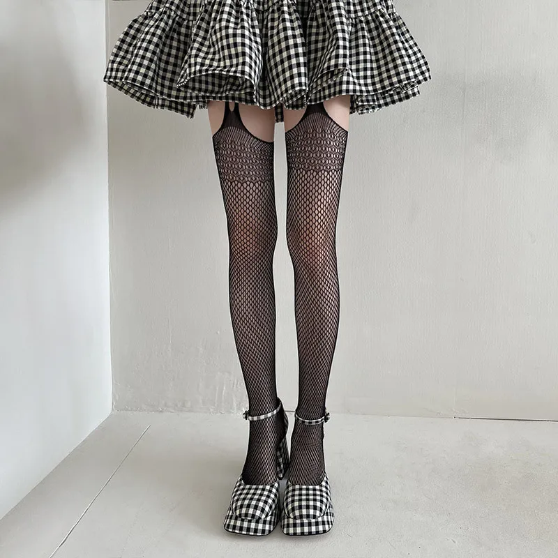 

Женские чулки, пикантные кружевные сетчатые цельные чулки с принтом звезд, чулки, колготки выше колена, длинные черные чулки с подвязками для женщин