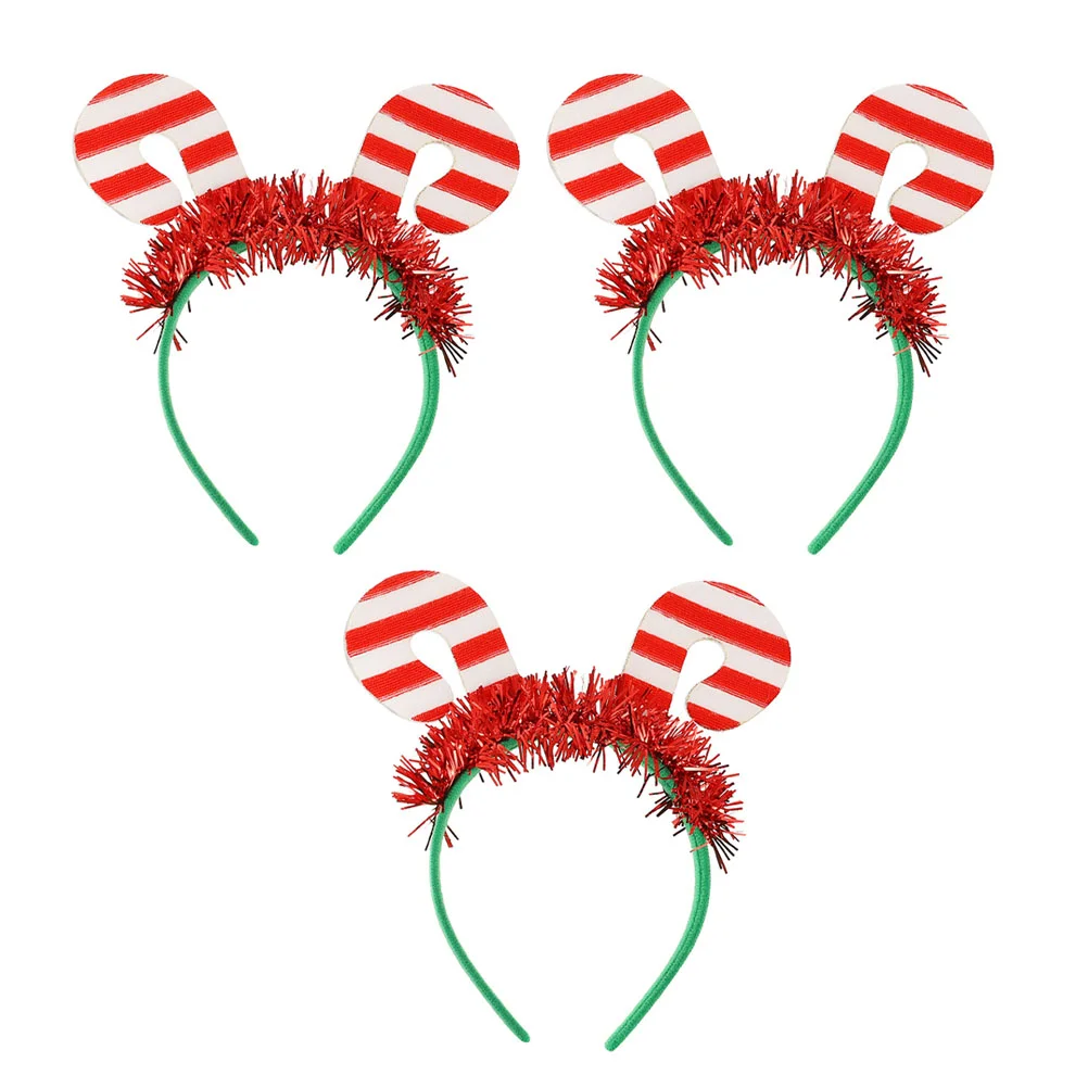 

3 Pcs Christmas Cane Headband Costume Prop Candy Decorations Xmas Party Headdress Lovely Hair Wear Stage Hairband Chic Hoops