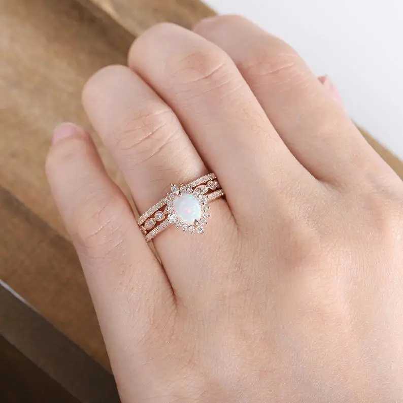 

3pcs/set Milangirl Fashion Luxury Opal Inlay Zircon Promise Rings for Women Temperament Bride Wedding Ring