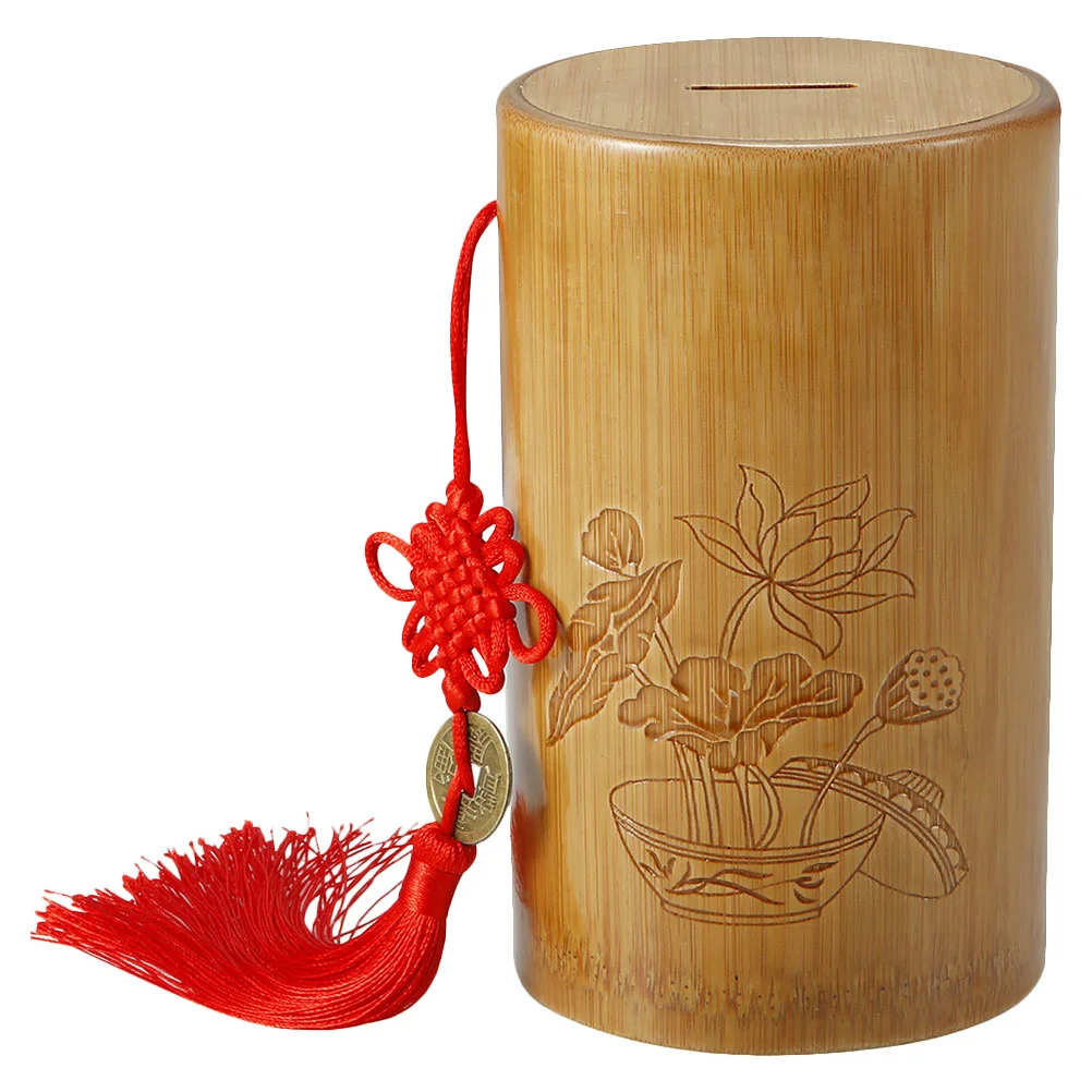 

Kids Money Box Vintage Home Decor Cylinder Piggy Bank Money Saving Box Tuba Ornament Bamboo Piggy Bank Large Bamboo Money Box