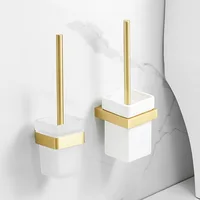 Bathroom Toilet Brush Holder Space Aluminum Brushed Gold Toilet Brush Rack Wall Mounted Storage Shelf Bathroom Accessories