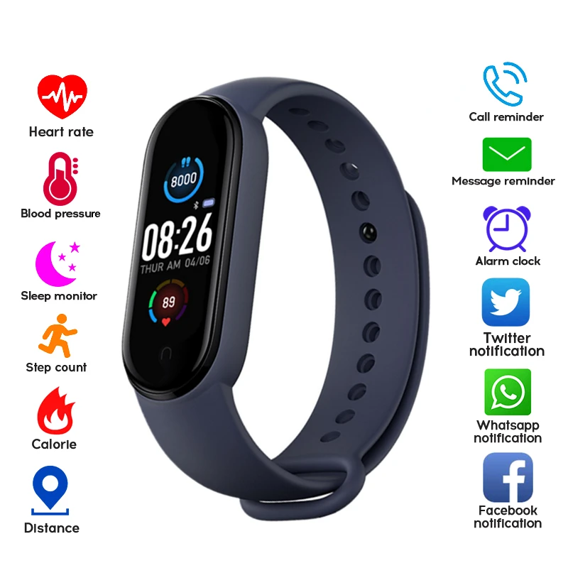

2023 Band 5 Smart Bracelet Smartwatch Sport Fitness Tracker Bluetooth Heart Rate Smartband Waterproof for Android Hot Sale