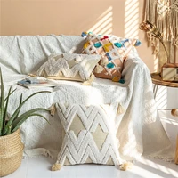 moroccan ethnic style cotton canvas tufted pillowcase geometric tassel sofa cushion cover home bedroom decor