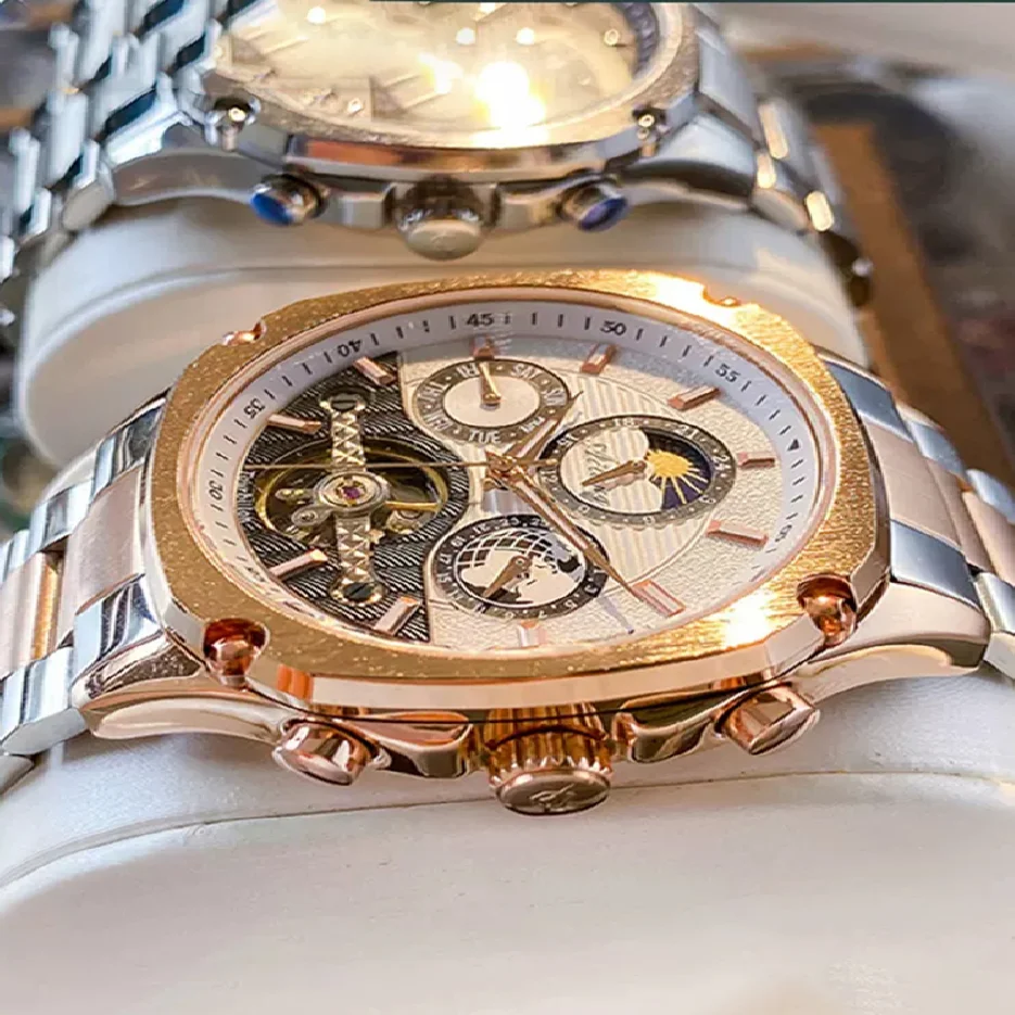 

Часы наручные AILANG Мужские механические, автоматические светящиеся с Лунной фазой, классические, с браслетом из нержавеющей стали