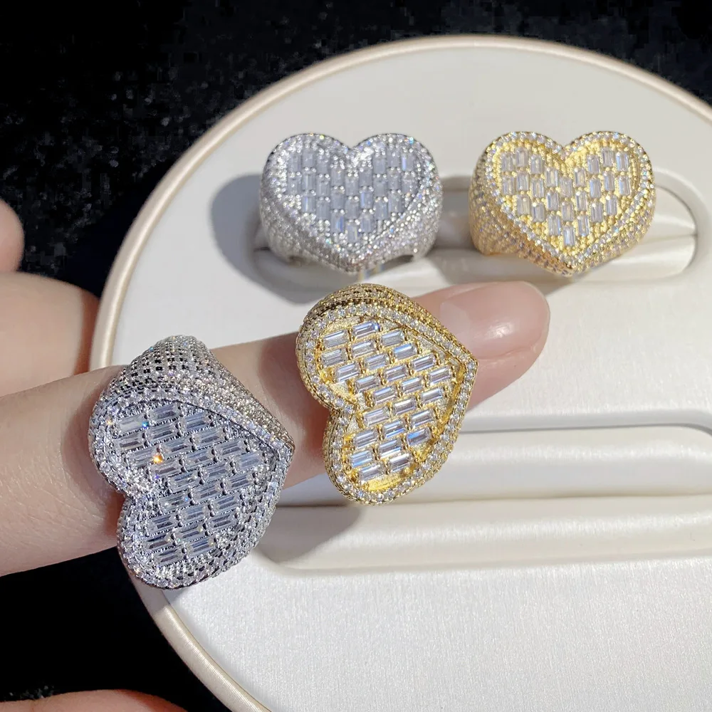 

6/7/8/9 size Hip Hop New Sparking Big Love Ring Iced Out Bling Full Micro Pave Cz Punk Rap Finger Jewelry Size for Women