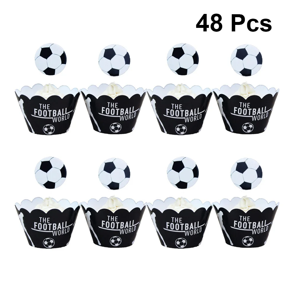 

48Pcs Sports Cupcake Picks Football Cake Wrapper Football Cupcake Liners Football Cups Dessert Cake