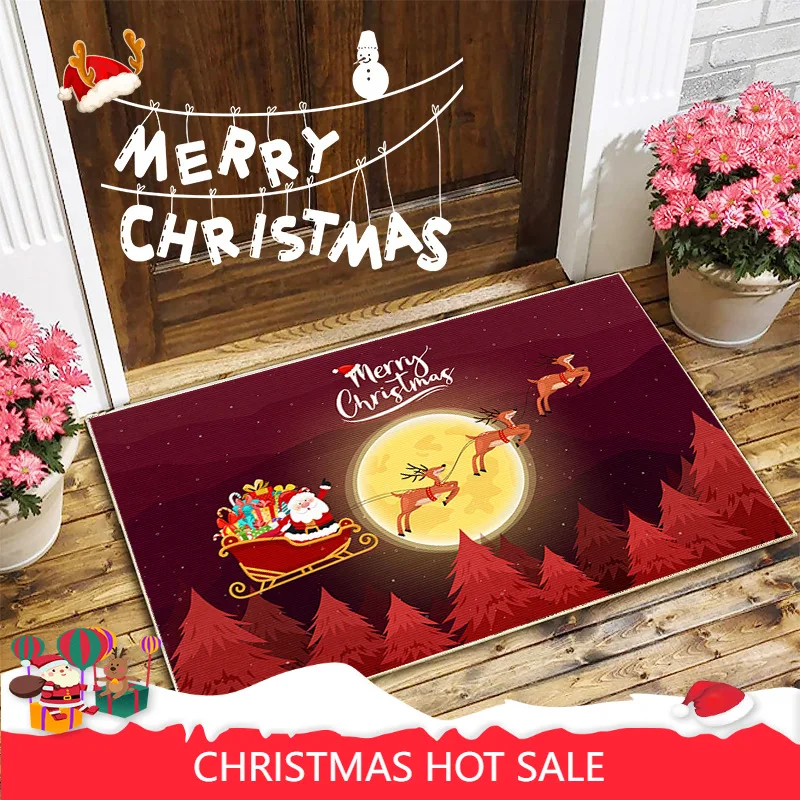 

Christmas Carpet Decoration Home Floor Mat Room Non-Slip Flannel Rug Santa Claus Xmas Snowman Christmas Decorations For Home