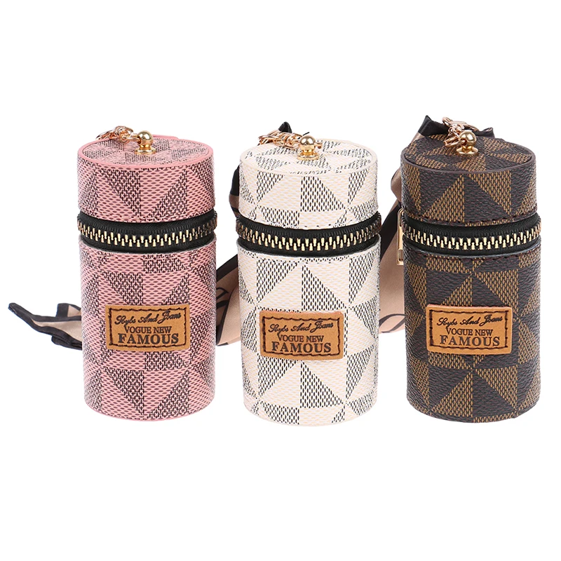 

Leather Luxury Leather Bucket Lipstick Bag Keychain Exquisite Personality Storage Bag Pendant Accessories Key Ring Gift