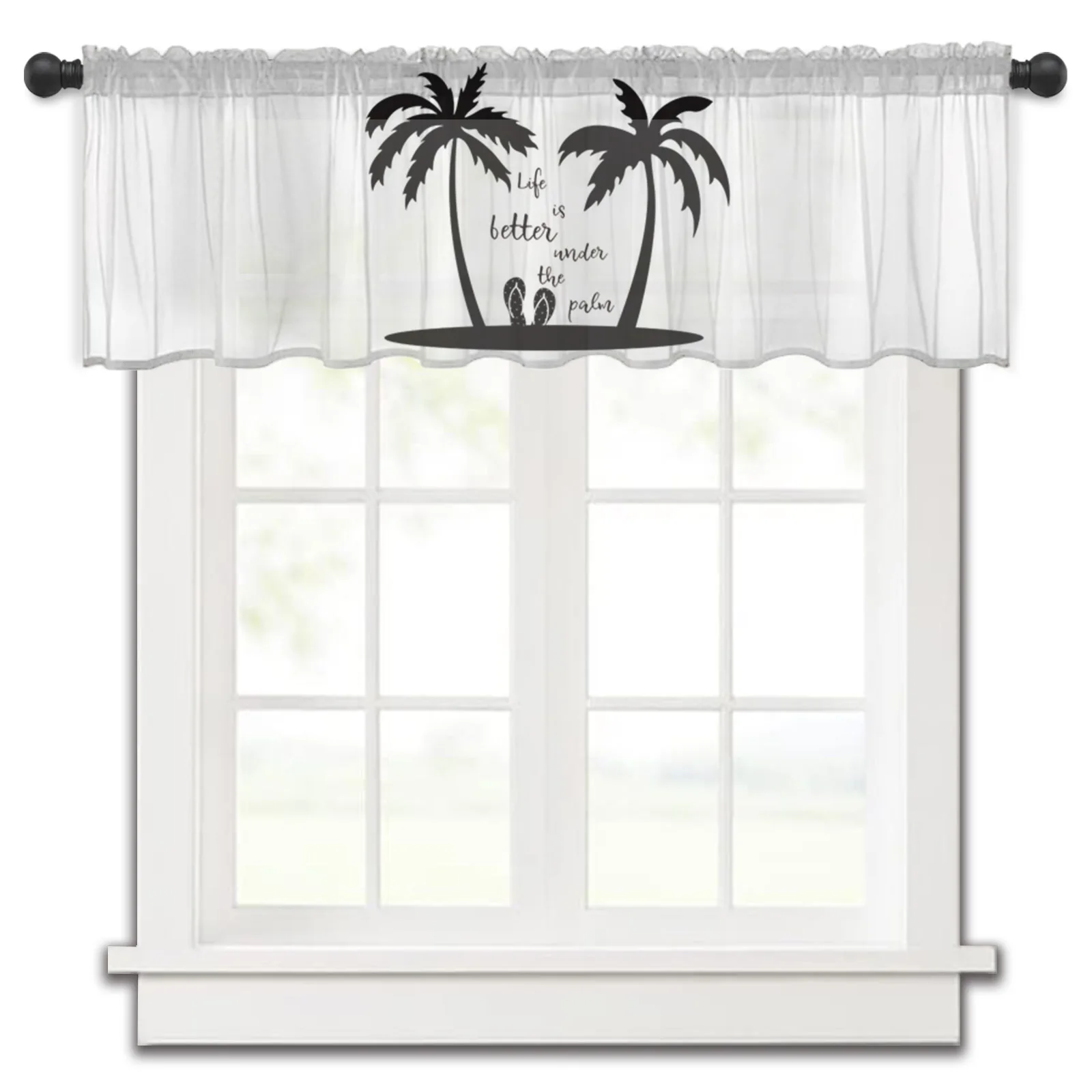 

Summer Palm Tree Silhouette Kitchen Small Window Curtain Tulle Sheer Short Curtain Bedroom Living Room Home Decor Voile Drapes