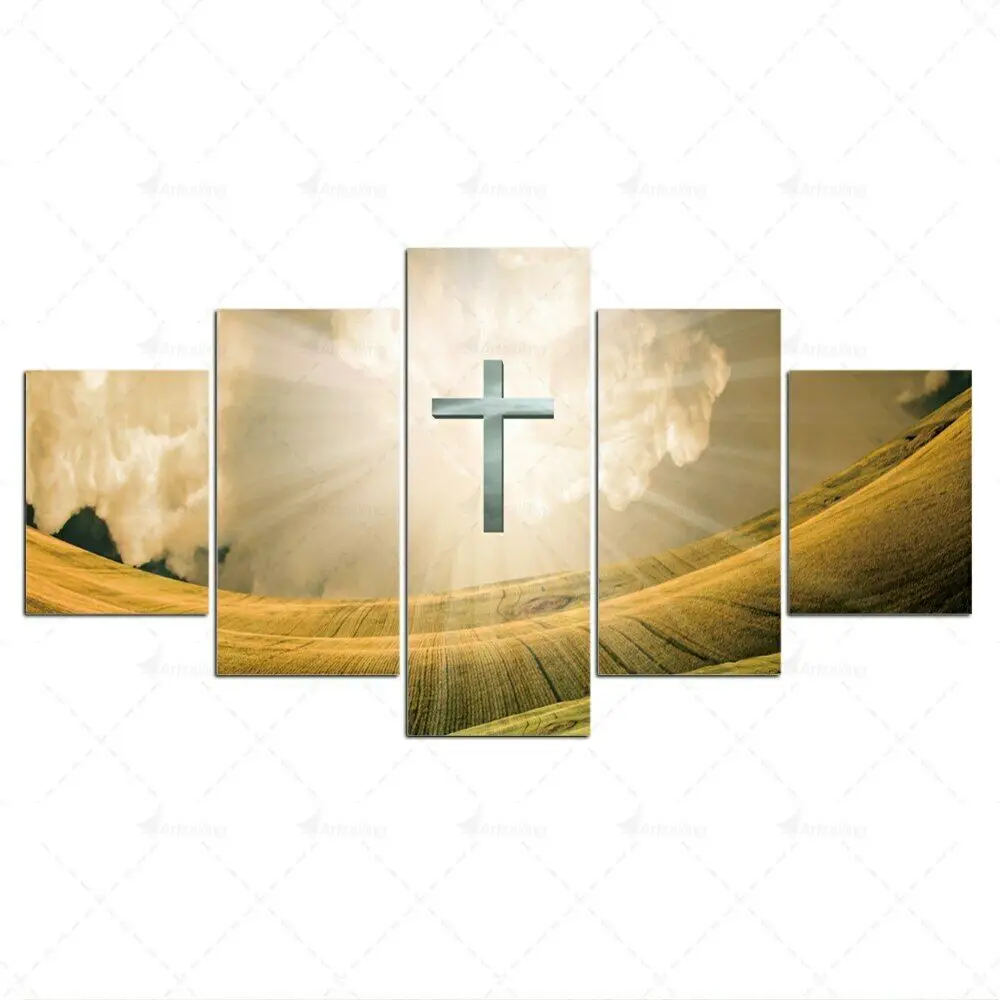 

5Pcs Religion Cross Jesus Cloud Decor 5 Pieces Wall Art HD Print 5 Panel Room Decor Modern Abstract Paintings Home Decor