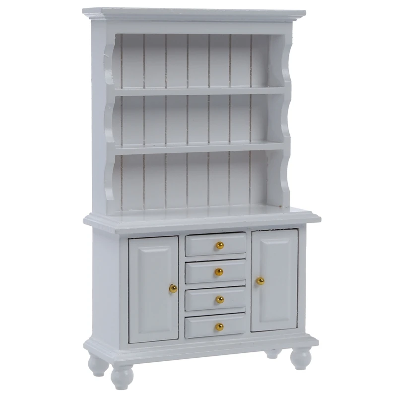 

1/12 Dollhouse Miniature Furniture Multifunction Wood Cabinet Bookcase White