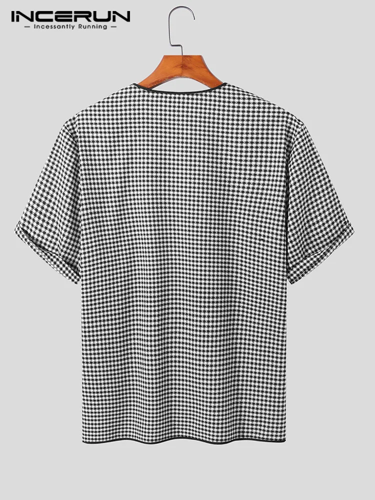 INCERUN Summer 2022 New Men's Plaid Short Sleeve Shirts Casual Streetwear Male All-match Simple Button Up Clubwear Blouse S-5XL