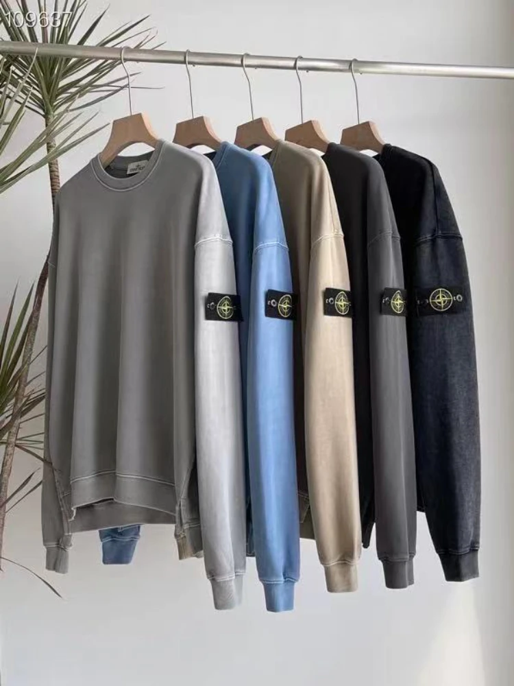 

Autumn and Winter New Five-Color Garment Dyed Washed Basic round Neck Armband Men and Women Couple Terry Sweater