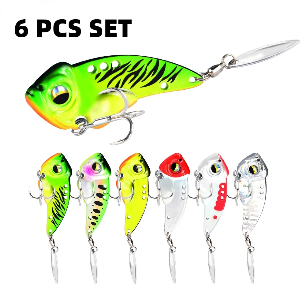 

6 Pcs Set 8.5g 17g Vib Spoon Metal Fishing Lures Bait Bass Pike Trout Jig Spinnerbait Sequins Vibrating Whopper Plopper Pesca