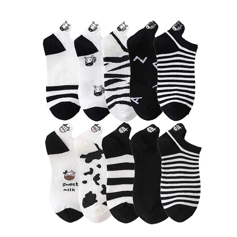 

Cow Print Short Women Socks Cute Embroidery Soft Comfortable Cotton Socks Fashion College Style Kawaii Stripe Cool Summer Sokken