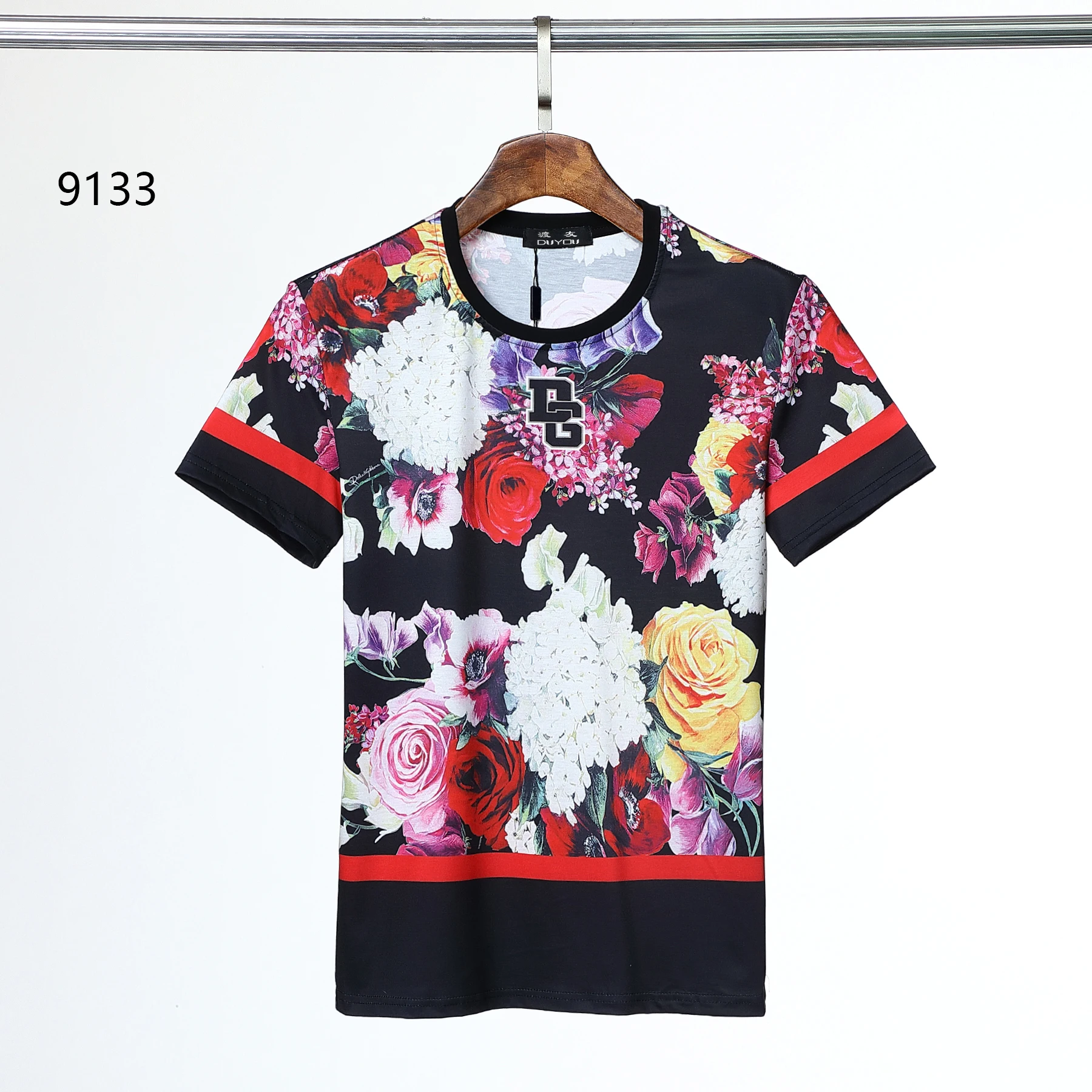 

Футболка мужская летняя с принтом короны и цветов, 2022 хлопок