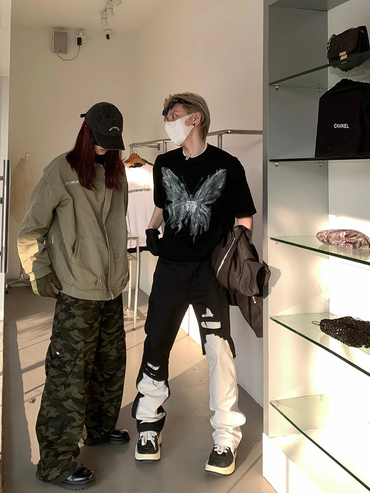 Брюки-карго контрастного цвета Necoyep прямые повседневные брюки свободные