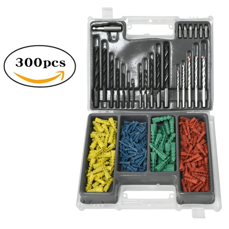

300 Pcs/Set Drill Bit Set 4-10mm 3 Pointed Woodworking Drill Bits 2-10mm Twist Drill Bit for Wood Metal Cement Drilling