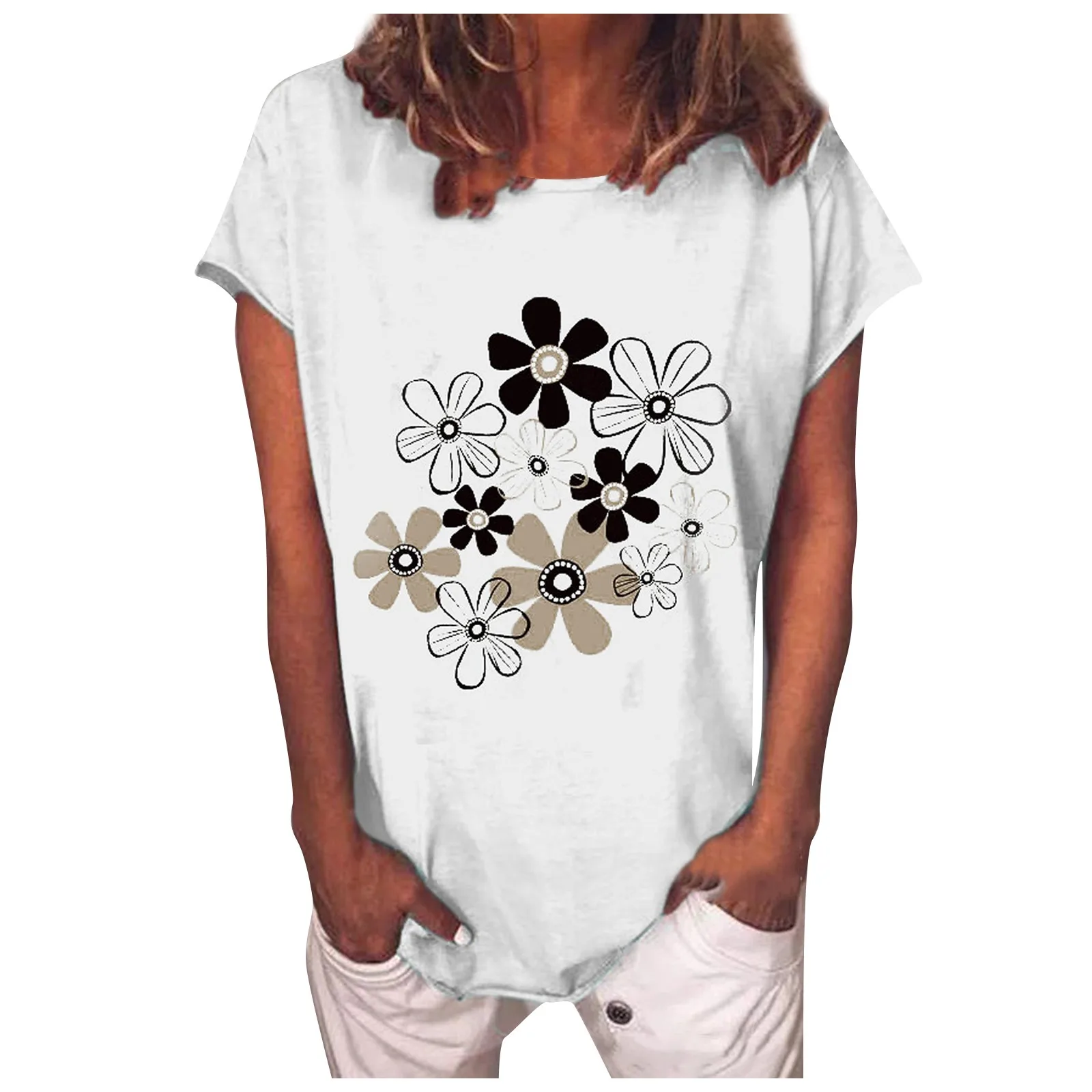 

T-Shirt Summer Fashion Tops Printed Casual Sleeve Women's Short Round-Neck Tee Women's Blouse Blouse For Women