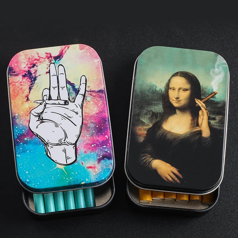 Mona Lisa Bob บุหรี่กรณี Holde 20บุหรี่ยาสูบกล่องคอนเทนเนอร์สำหรับสูบบุหรี่โลหะวัชพืชอุปกรณ์เสริม