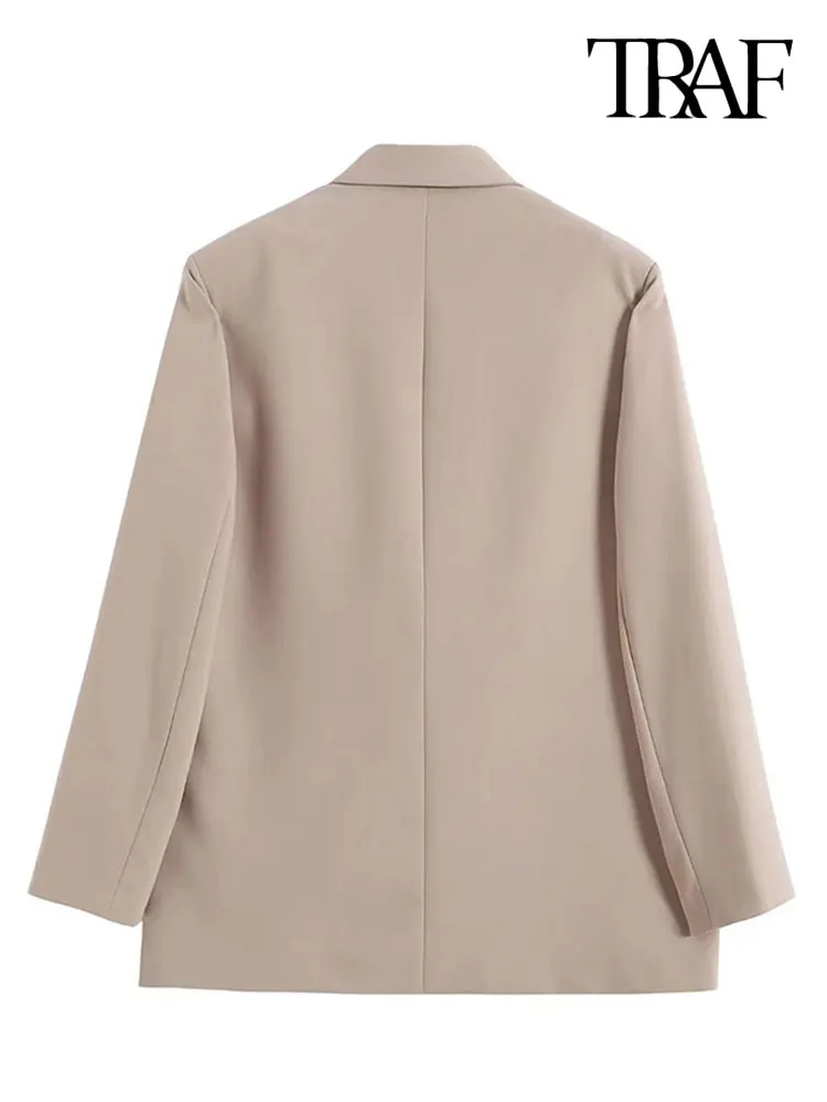 TRAF Women Fashion Double Breasted Loose Fitting Blazer Coat Vintage Long Sleeve Pockets Female Outerwear Chic Veste Femme