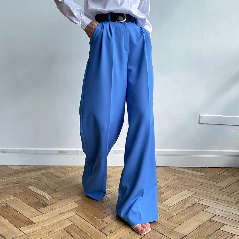 

High Waist Suit Trousers Wide Leg Women Classic Suit Pants Vintage Office Lady Elegant Casual Solid Trousers Autumn Female Pants