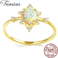 trumium real 925 sterling silver white fire opal ring gold plated water drop engagement promise love wedding rings for women