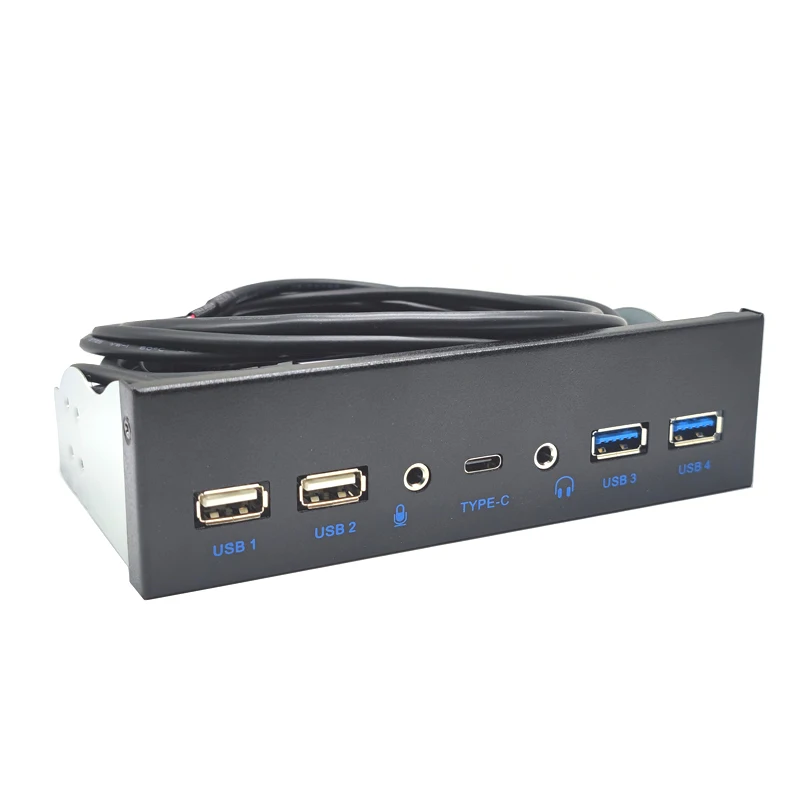 Фото Передняя панель USB 3,0 для ПК, USB 3.1 Type C + 2x USB3.0 + 2x USB2.0 Hub + HD аудио 3,5 мм + микрофон для наушников 5,25 дюйма №2