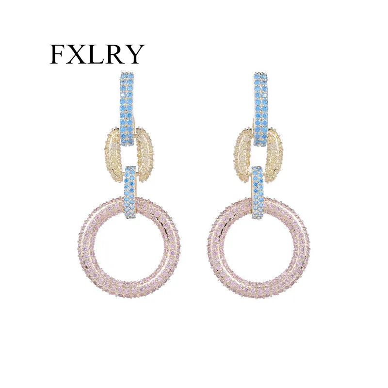 

FXLRY High Quality Fashion Inlay AAA Cubic Zirconia Exaggerated Interlocking Hoop Earrings For Women Wedding Jewelry