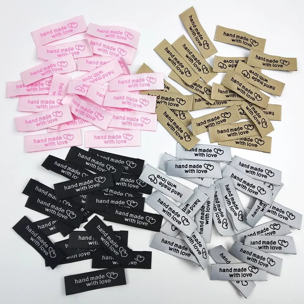 

50x15mm Diy Handmade Clothing Garment Labels Hand Made With Love Washable Cloth Tag for Sewing Accessories