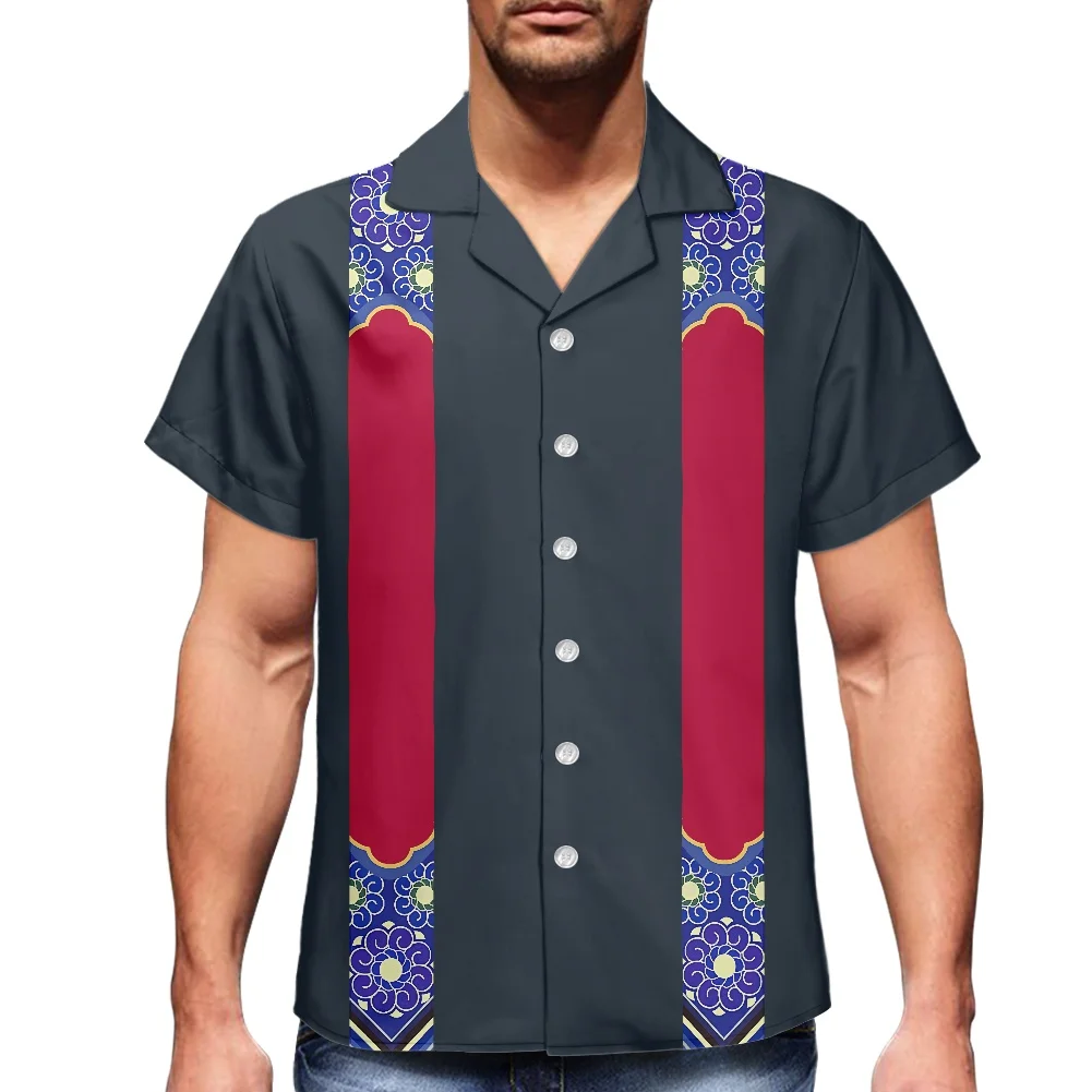 White Men Shirts Short Sleeve Polynesia Tribal Fashion Ribbon printing Mens Luxury Shirt Oversized Custom Button Down Shirt Men