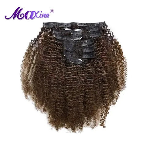 Коричневые цветные вьющиеся накладные волосы на клипсе, афро вьющиеся человеческие натуральные накладные волосы на клипсе, вьющиеся накладные волосы, человеческие волосы