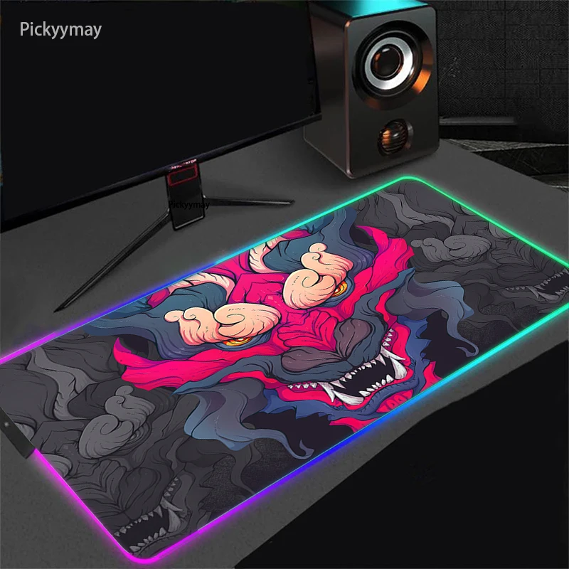 

Japanese Oni Mouse Pad RGB XXL Computer Keyboard Carpet Pad Gaming Accessories LED Gamer PC Connected Mat Office Desk Mousepad