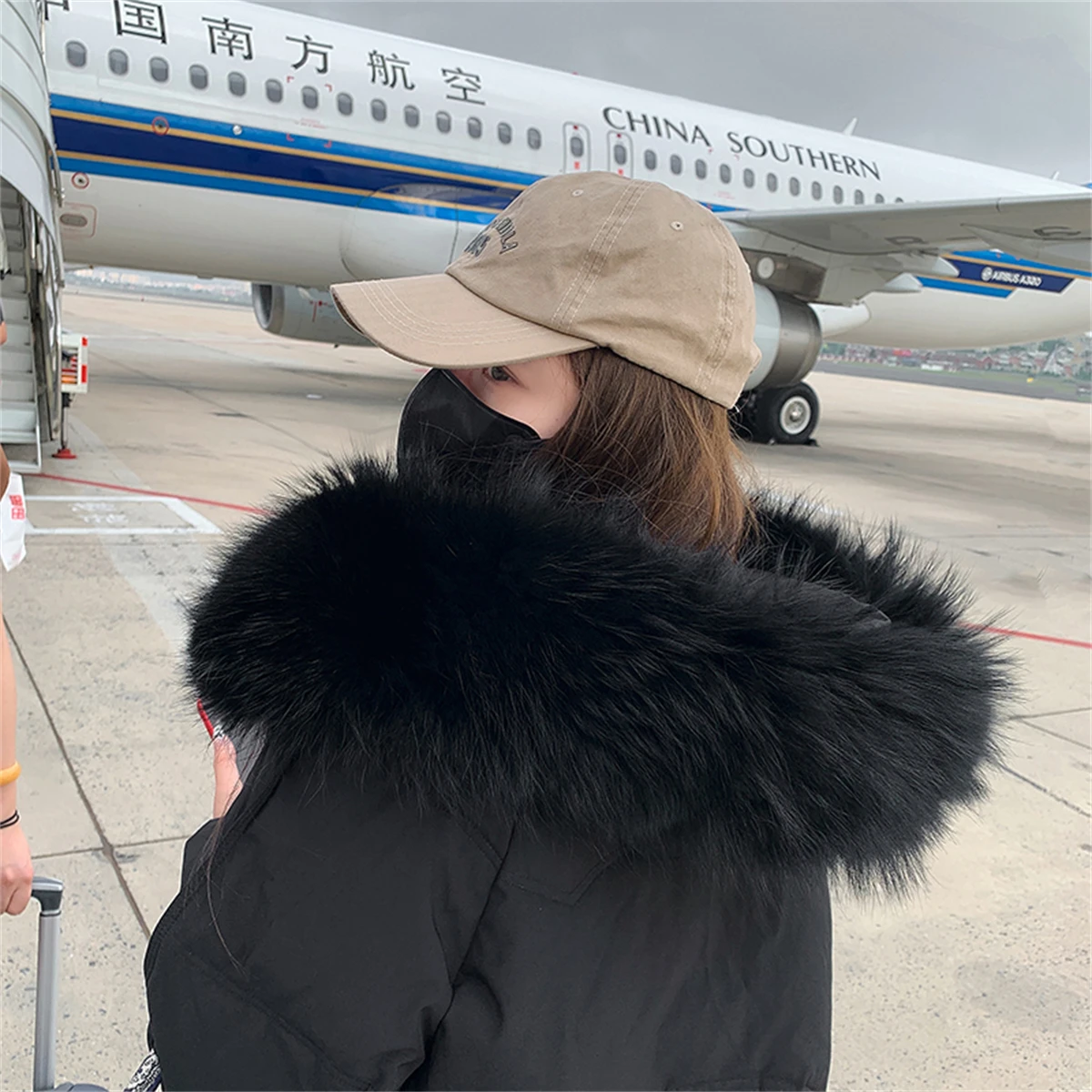 2022 Winter New Korean Version Loose Long Over Knee Hooded Large Fur Collar Bread Coat Thickened Down Cotton Coat Coat