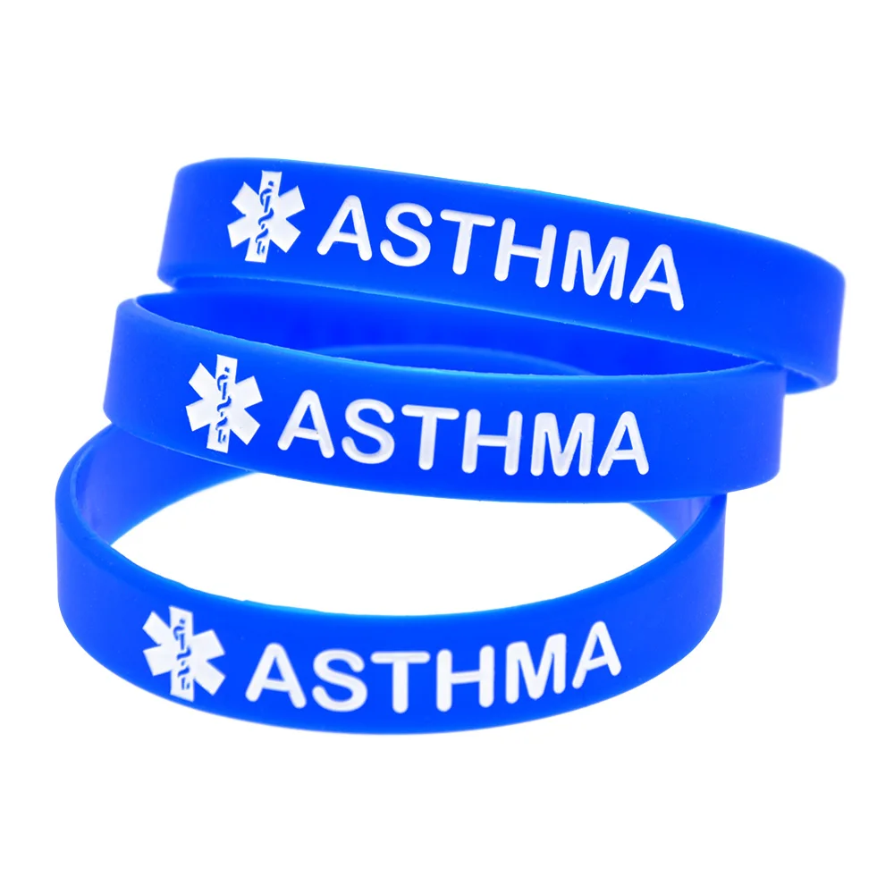 

50 PCS ASTHMA Silicone Bracelet Capital Letter for Emergency Adult Size 3 Colors