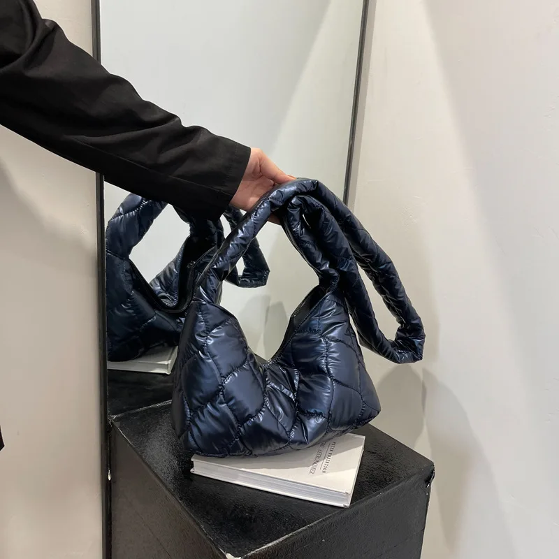 FUNMARDI Winter Down Ladies Shoulder Bag Space Cotton Crossbody Bag Diamond Lattice Designer Women Messenger Bags Hobo WLHB3263