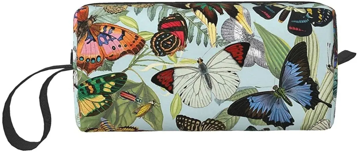 

Butterflies Travel Cosmetic Bag Pen Pencil Case Portable Toiletry Brush Storage, Multi-Function Makeup Carry Case with Zipper