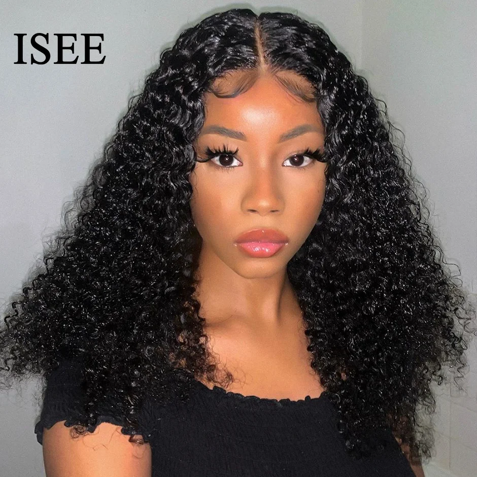 

Kinky Curly Human Hair Wigs 13X4X1 T-Part Lace Wig ISEE HAIR Curly Human Hair Wigs For Women Brazilian Curly Lace Front Wigs