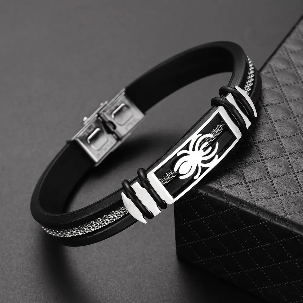 Модный мужской браслет из силикона и нержавеющей стали