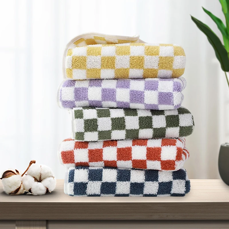 

Retro Checkerboard Plaid Long-Staple Cotton Towel Soft Skin-Friendly Face Towels Absorption Bathtowel for Home & Hotel Supplies