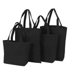 Черные многоразовые хлопковые сумки-тоуты, экологически чистая складная сумка на плечо, большая сумка, однотонная тканевая Холщовая Сумка-тоут для рыночных сумок